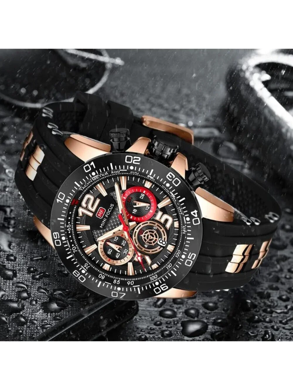 Men's Black Rose Gold Analog Quartz Waterproof Chronograph Stylish Casual Watch